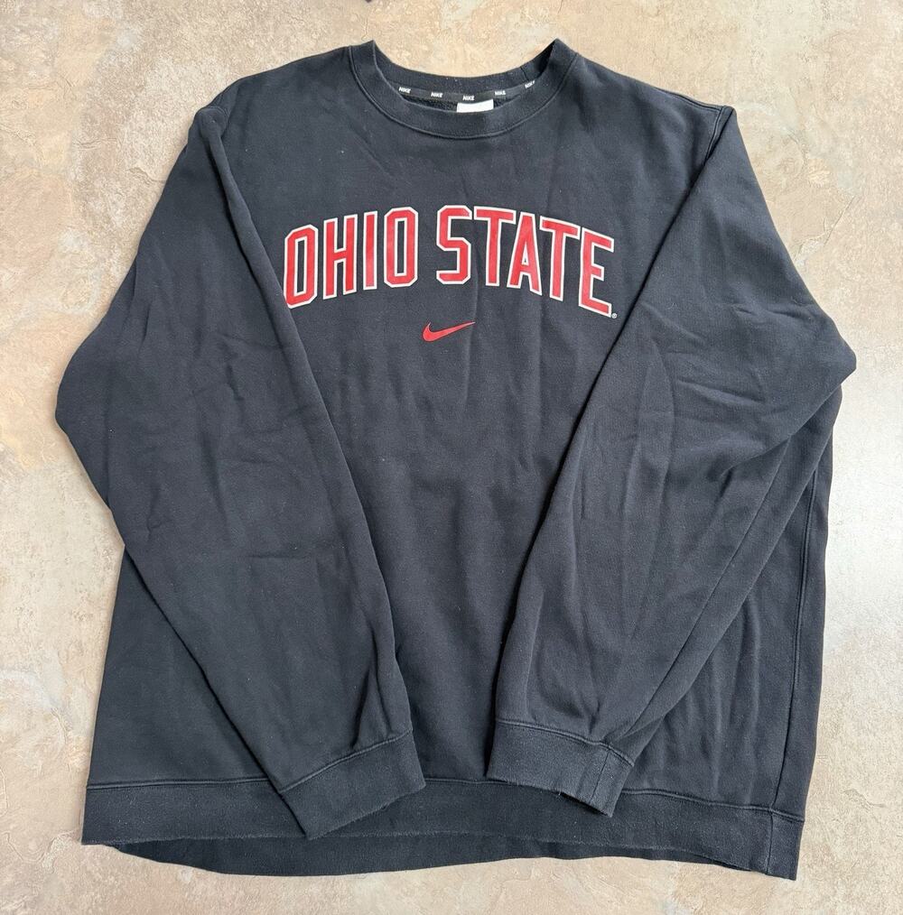 Nike Ohio State Graphic Logo Fleece Crewneck Pullover Sweatshirt Black Men's 2XL